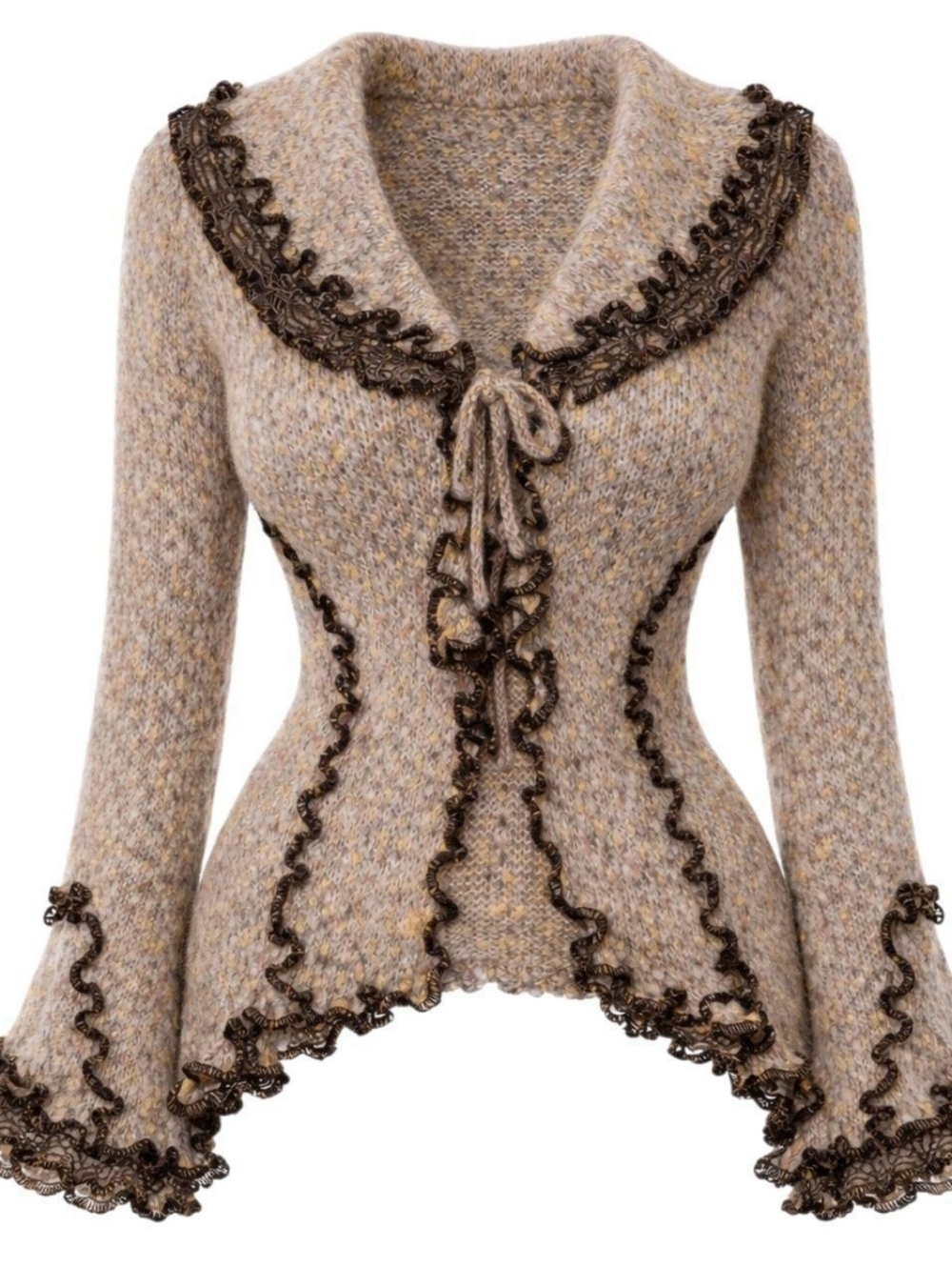 Lace Tie Front Sweater Cardigan Vintage Y2K Size S M | Made in France